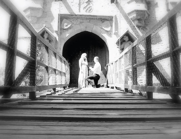 On The Drawbridge Of A 200 Year Old Medieval Castle In Germany (schloss Lichtenstein)