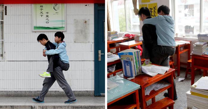Student Carries His Disabled Classmate To School Every Day For 3 Years