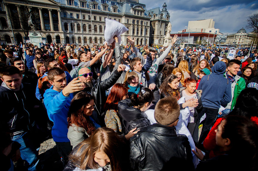 International Pillow Fight Day In Bucharest, Romania