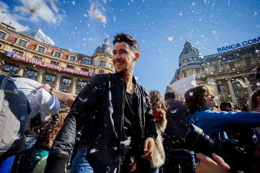 International Pillow Fight Day In Bucharest, Romania International Pillow Fight Day In Bucharest, Romania