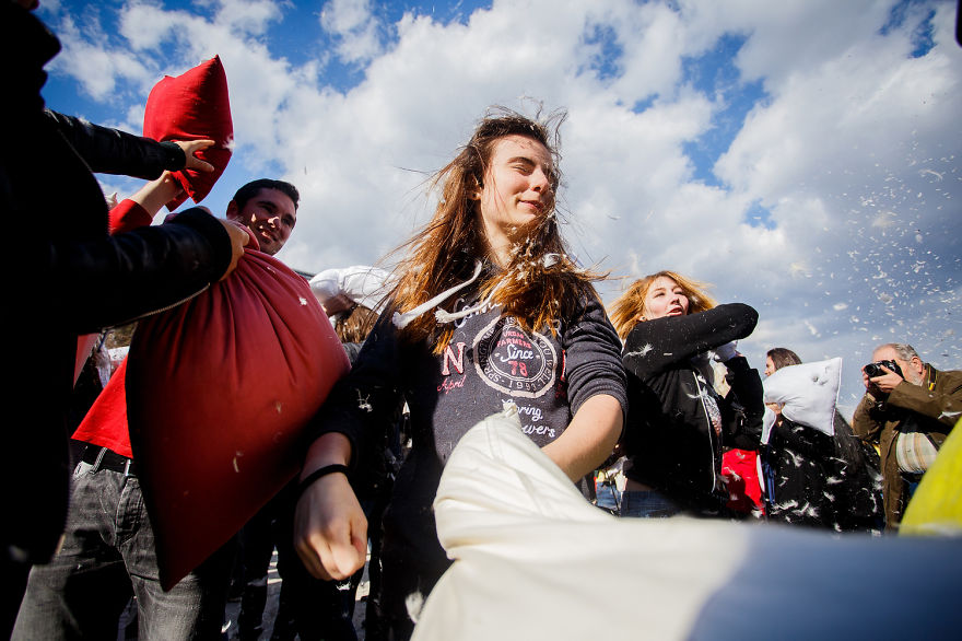 International Pillow Fight Day In Bucharest, Romania