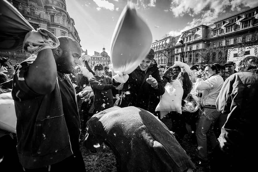 International Pillow Fight Day In Bucharest, Romania