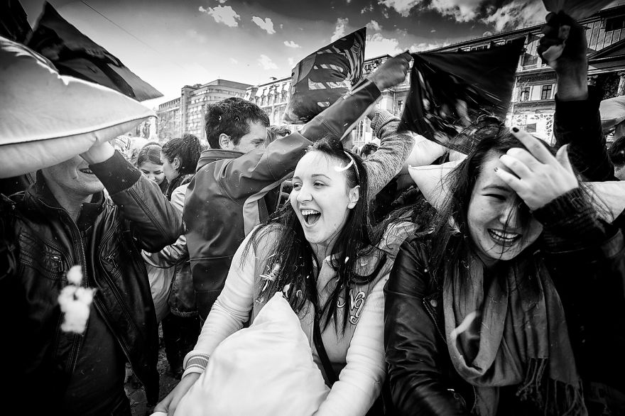 International Pillow Fight Day In Bucharest, Romania