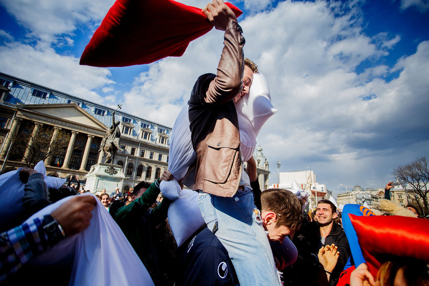 International Pillow Fight Day In Bucharest, Romania
