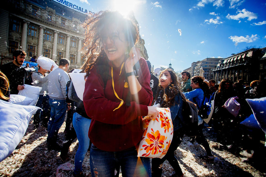 International Pillow Fight Day In Bucharest, Romania International Pillow Fight Day In Bucharest, Romania