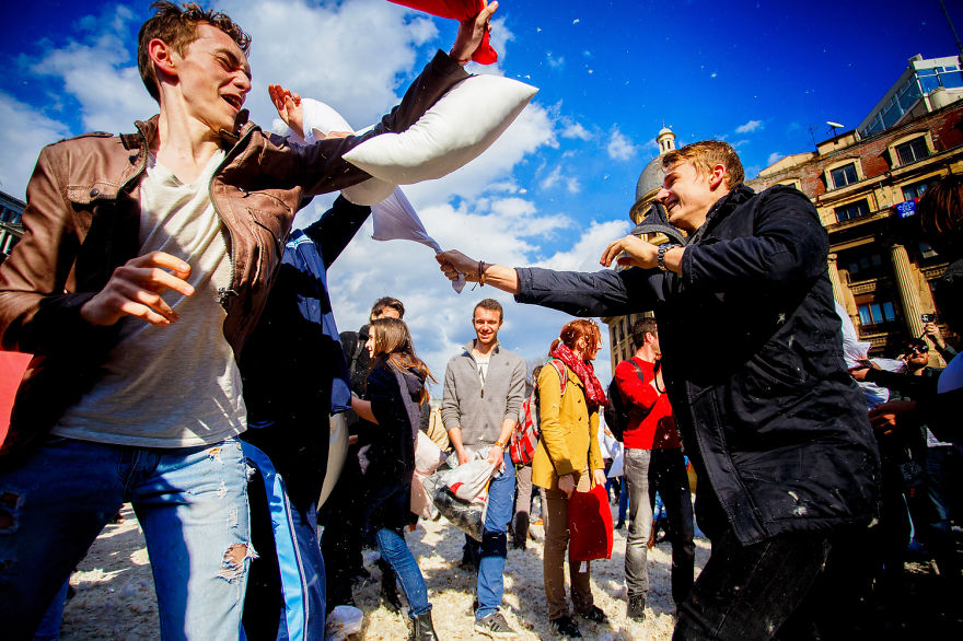 International Pillow Fight Day In Bucharest, Romania