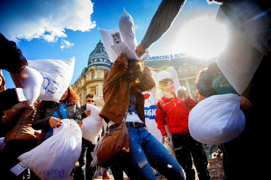 International Pillow Fight Day In Bucharest, Romania International Pillow Fight Day In Bucharest, Romania