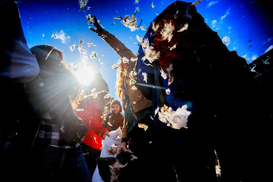 International Pillow Fight Day In Bucharest, Romania International Pillow Fight Day In Bucharest, Romania