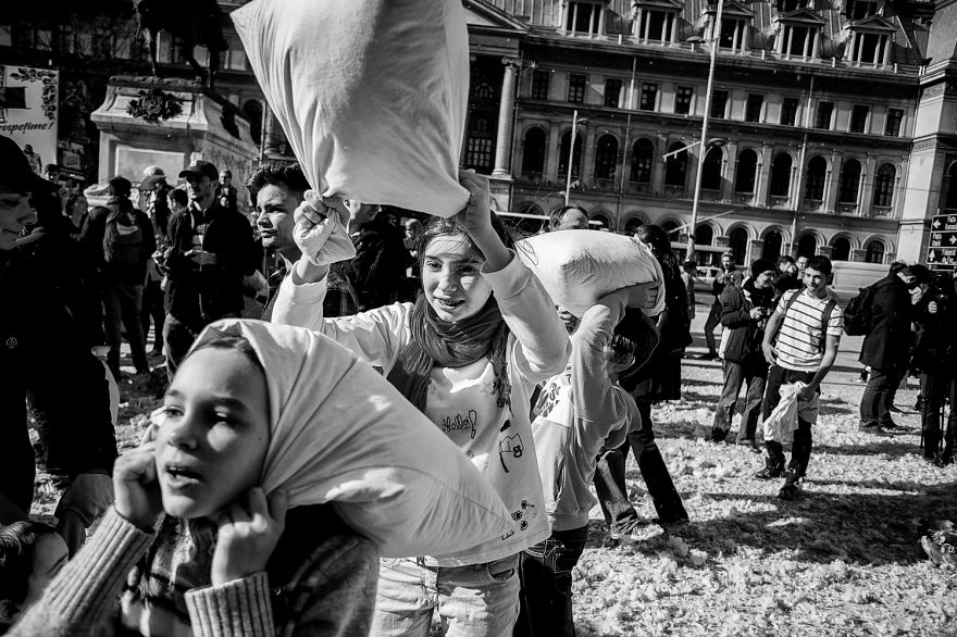International Pillow Fight Day In Bucharest, Romania