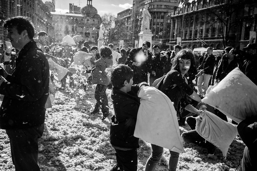International Pillow Fight Day In Bucharest, Romania International Pillow Fight Day In Bucharest, Romania