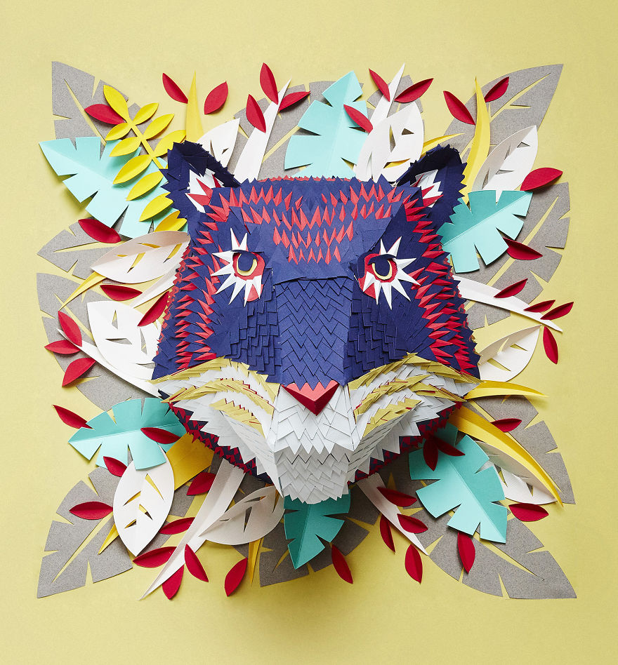 I Make Animal Masks From Hundreds Of Tiny Pieces Of Paper