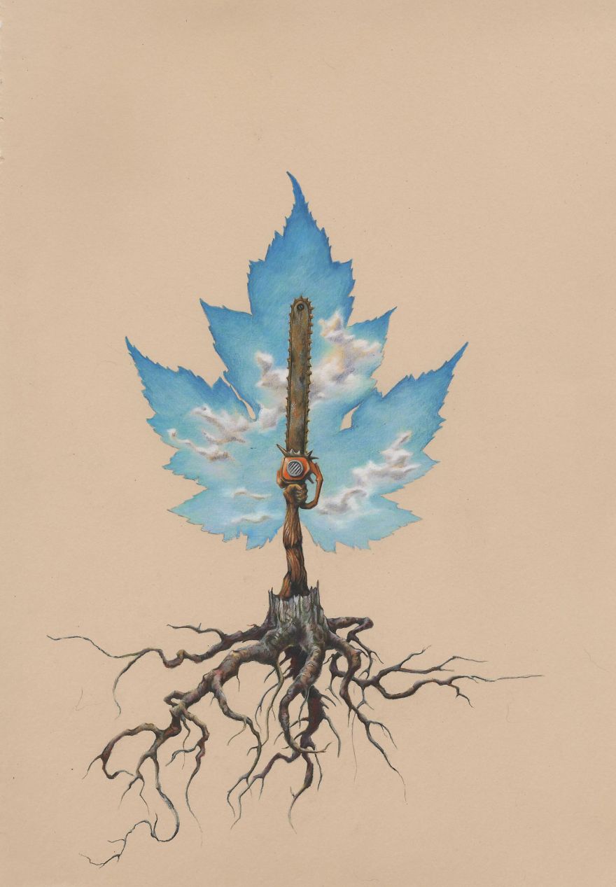 Pencil &amp; Chalk Illustrations Depicting My Humiliation At Being The Only Species That Destroys Earth