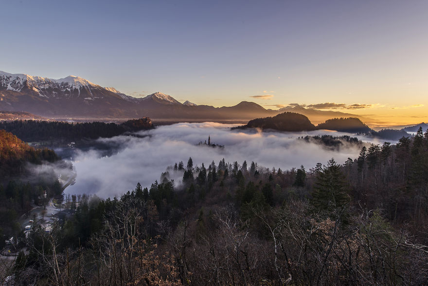 Spectacular Sunrise At Lake Bled In Slovenia
