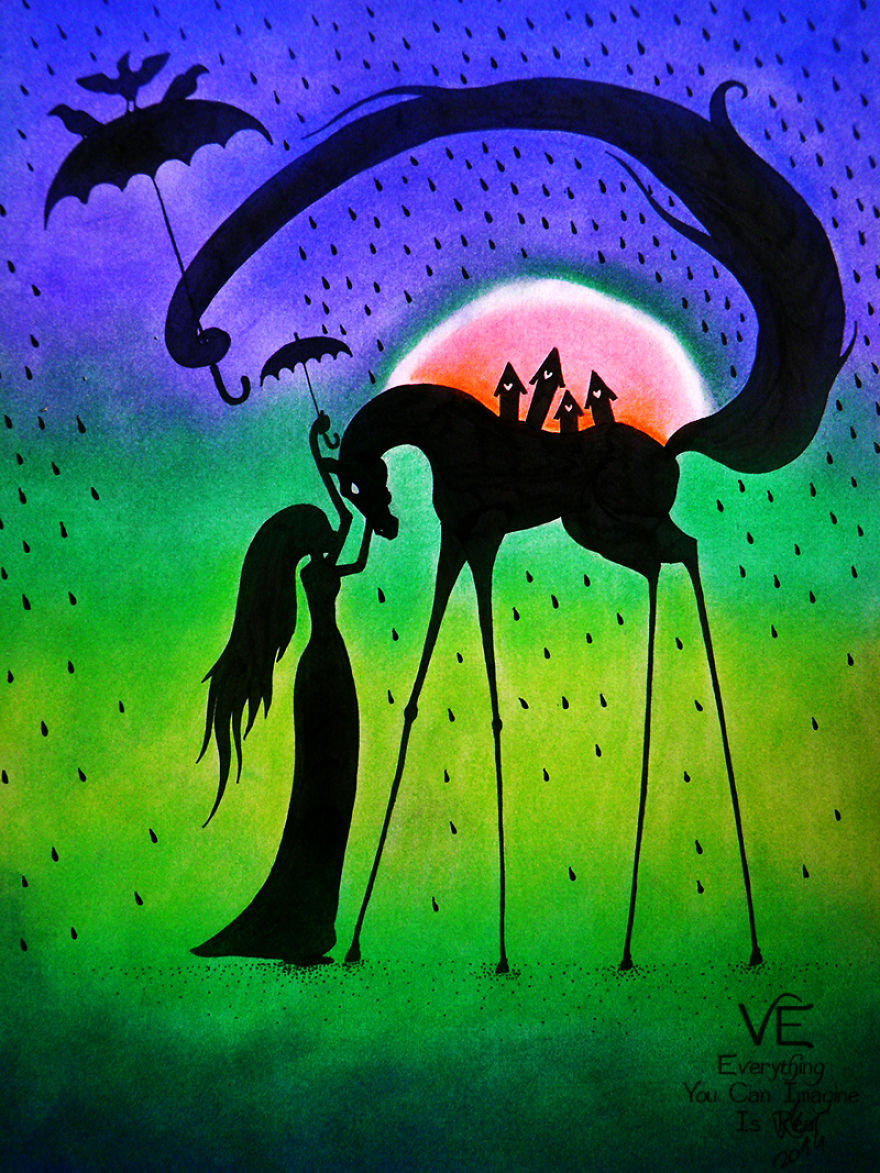 Dream-like Fantasy Drawings Done With Pen And Pastel Dream-like Fantasy Drawings Done With Pen And Pastel