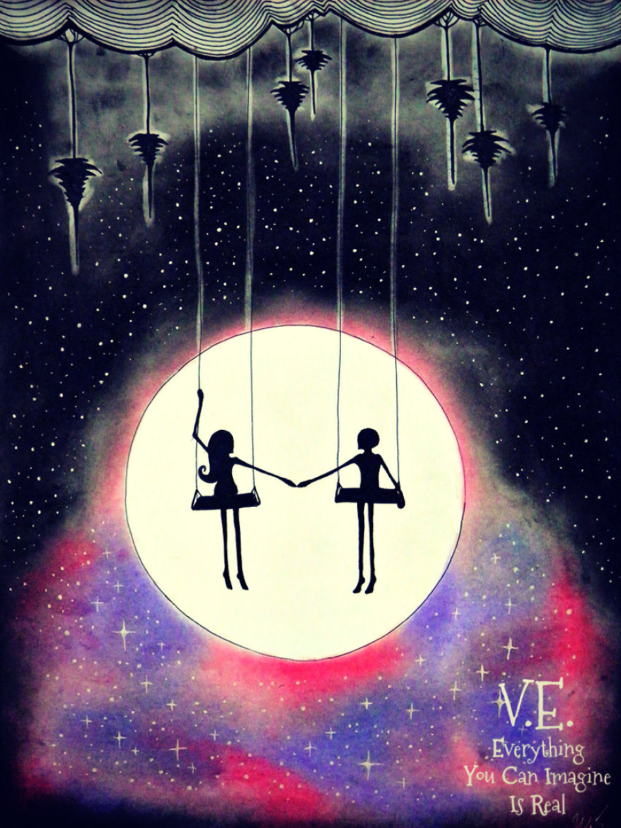 Dream-like Fantasy Drawings Done With Pen And Pastel Dream-like Fantasy Drawings Done With Pen And Pastel