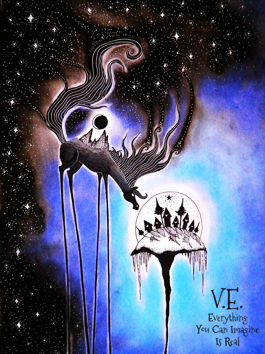 Dream-like Fantasy Drawings Done With Pen And Pastel
