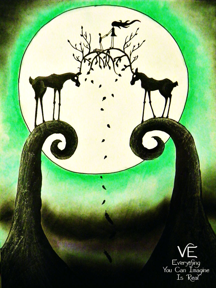 Dream-like Fantasy Drawings Done With Pen And Pastel