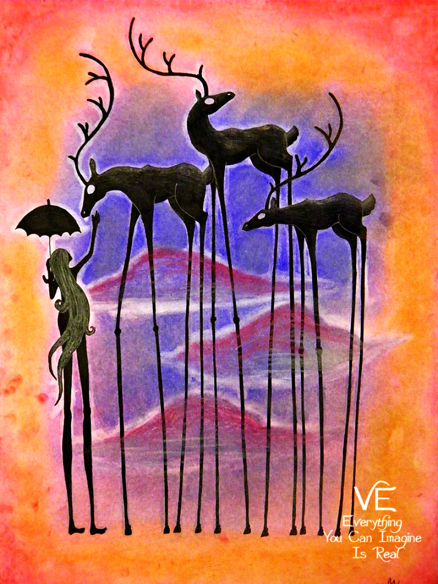 Dream-like Fantasy Drawings Done With Pen And Pastel