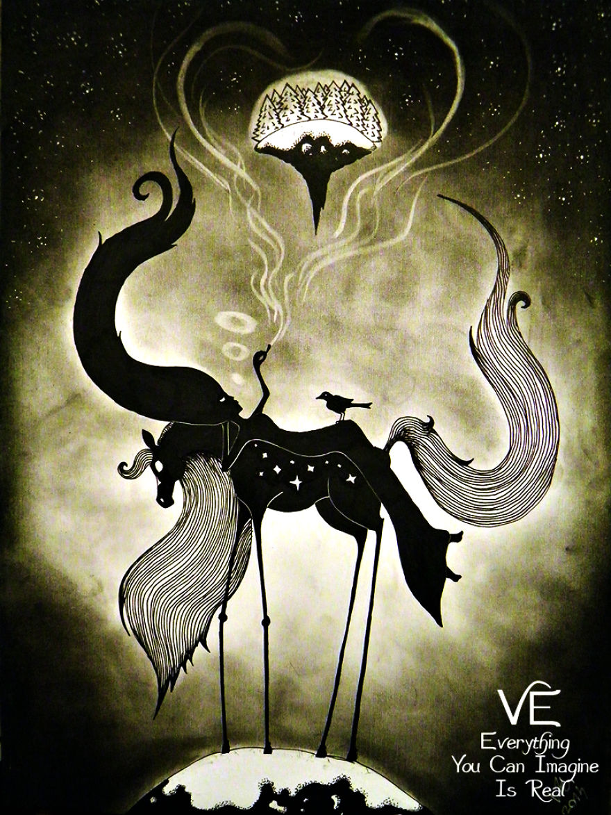 Dream-like Fantasy Drawings Done With Pen And Pastel Dream-like Fantasy Drawings Done With Pen And Pastel