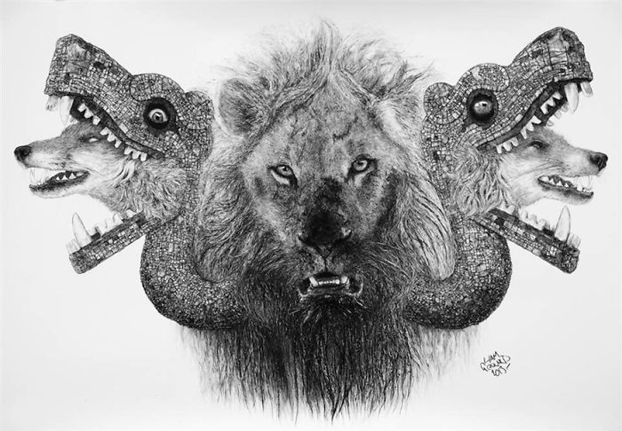 Animal Hybrids Drawn With Charcoal