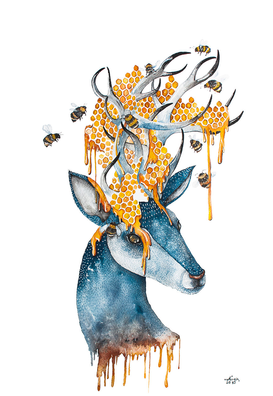 Watercolor And Ink Paintings Of Animals Watercolor And Ink Paintings Of Animals