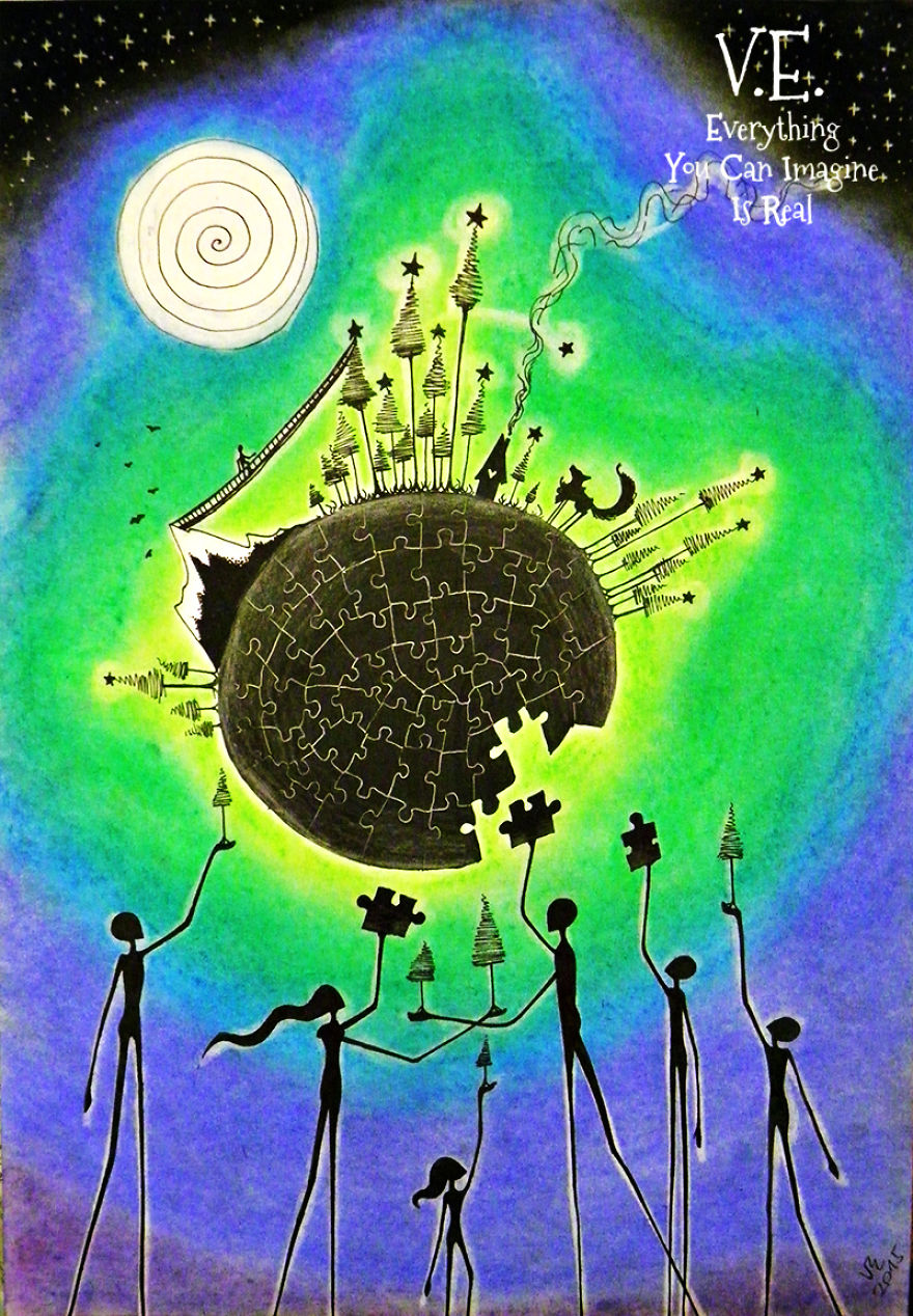 Dream-like Fantasy Drawings Done With Pen And Pastel Dream-like Fantasy Drawings Done With Pen And Pastel