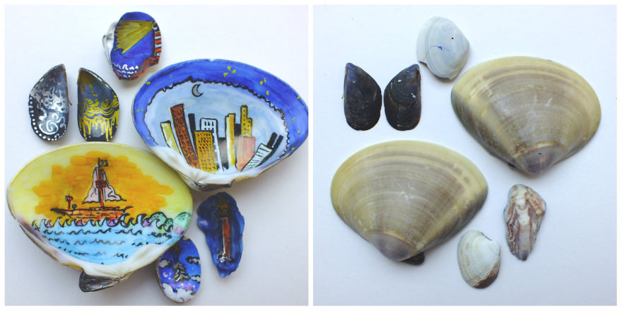 Colourful Marker Drawings On Shells