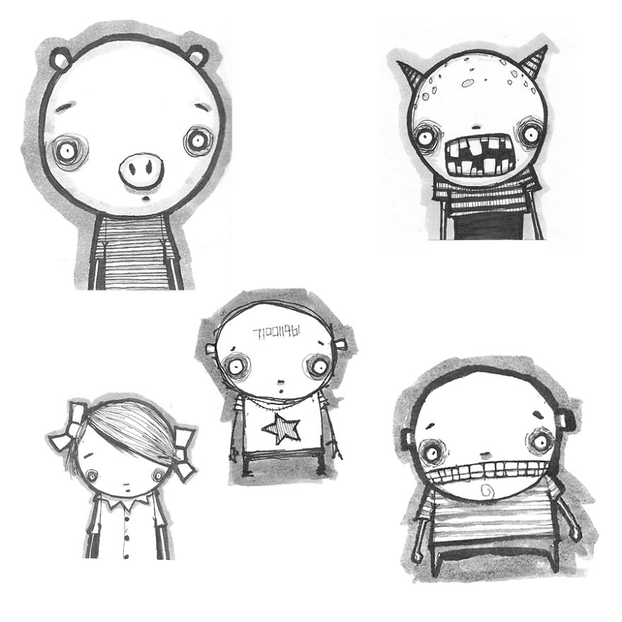 Whimsical Art With Little Round Eyes That I Make To Go With The Stories I Write.