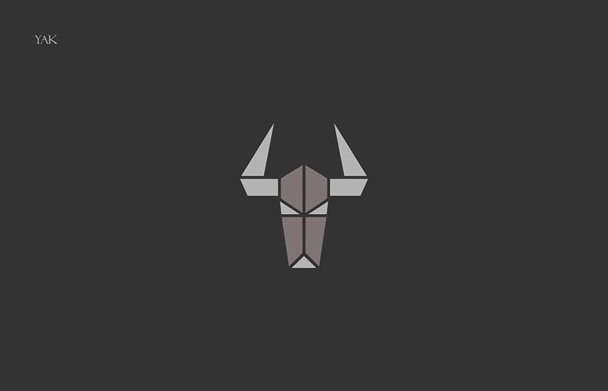 Minimalist animal alphabet illustration showing a stylized yak head made from the first letter of its name.