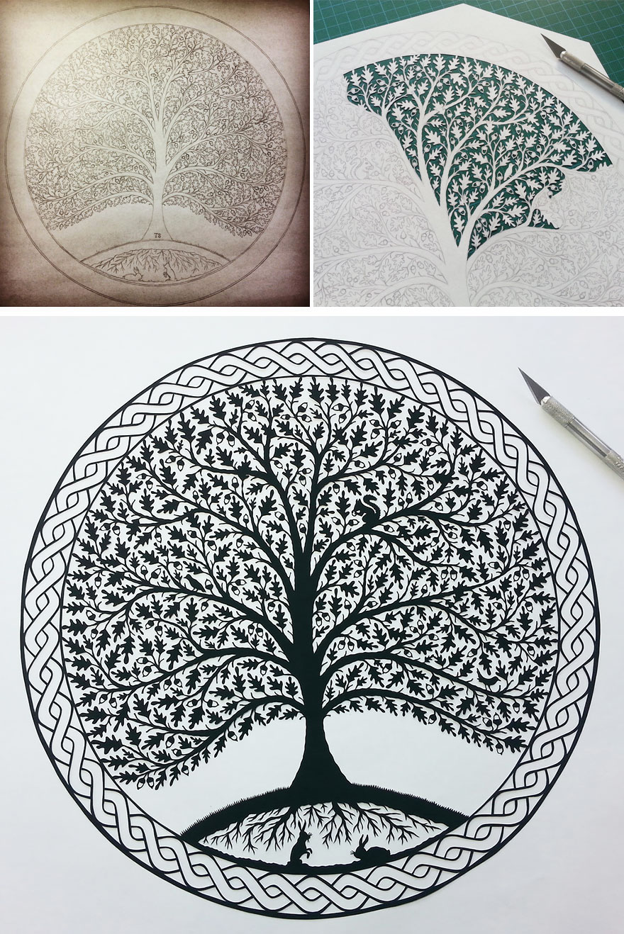 Artist Hand-Cuts Insanely Intricate Paper Art From Single Sheets Of Paper