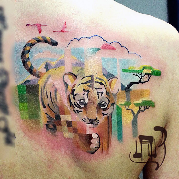 Animal Tattoos With Digital Pixel Glitches By Russian Artist