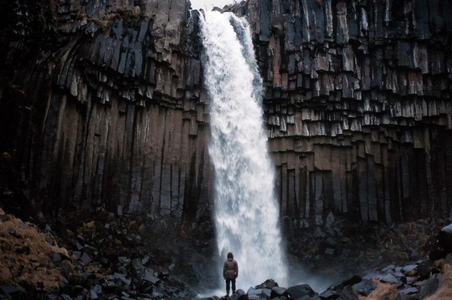 Black Waterfall In Vatnajökull National Park, Iceland.