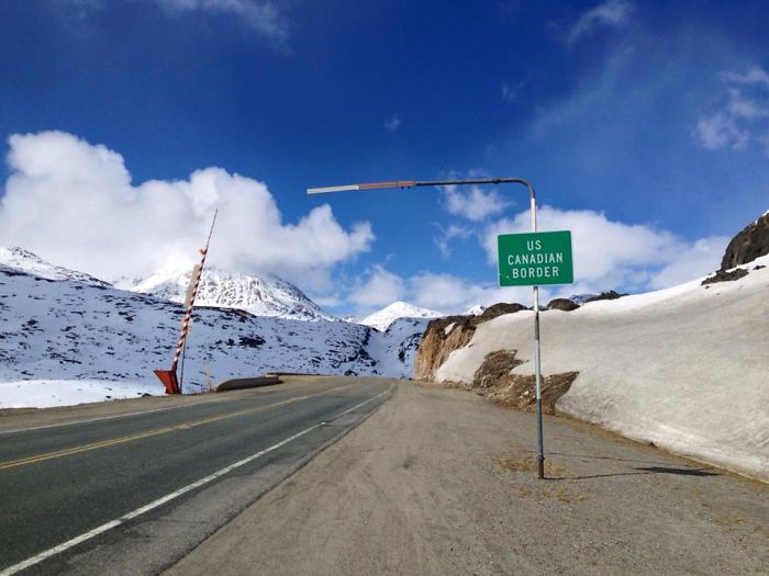 Border Between Alaska, Usa And Yukon, Canada.