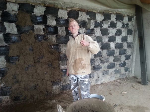 Car Tire Wall In Our Earthship Home