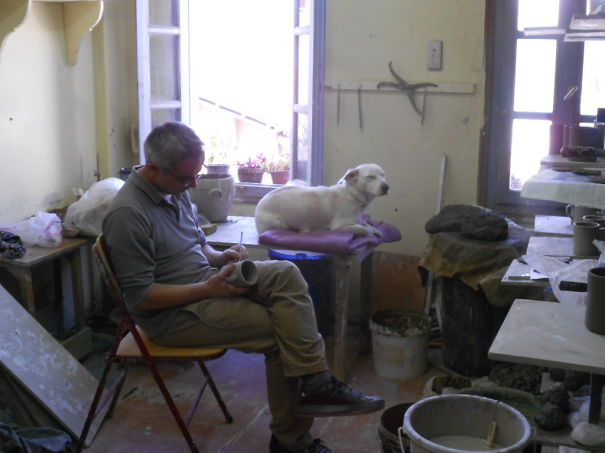 In The Ceramic Workshop Supervising And Ocasionaly Taking A Nap!
