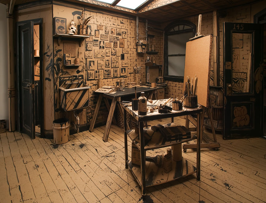 I Made A Full-Scale Artist's Studio Out Of Cardboard, Hot Glue And Black Paint I Made A Full-Scale Artist's Studio Out Of Cardboard, Hot Glue And Black Paint