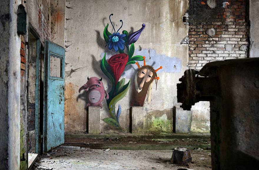 Monzter: Artist Hides Monster Murals Inside Abandoned Buildings In Berlin Monzter: Artist Hides Monster Murals Inside Abandoned Buildings In Berlin