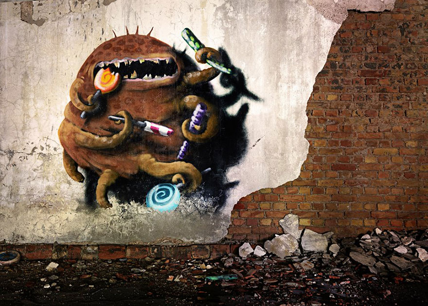 Monzter: Artist Hides Monster Murals Inside Abandoned Buildings In Berlin Monzter: Artist Hides Monster Murals Inside Abandoned Buildings In Berlin