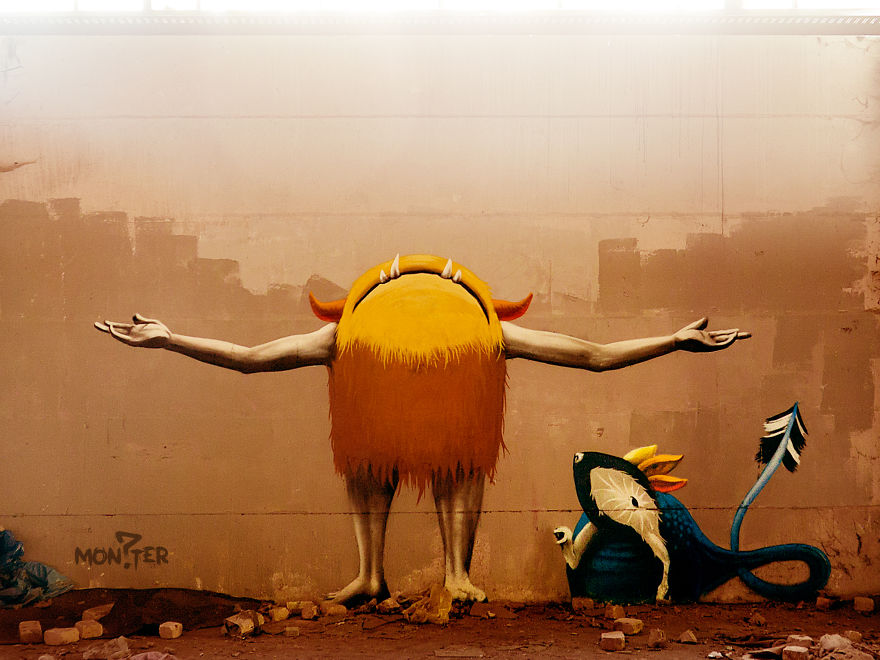 Monzter: Artist Hides Monster Murals Inside Abandoned Buildings In Berlin Monzter: Artist Hides Monster Murals Inside Abandoned Buildings In Berlin