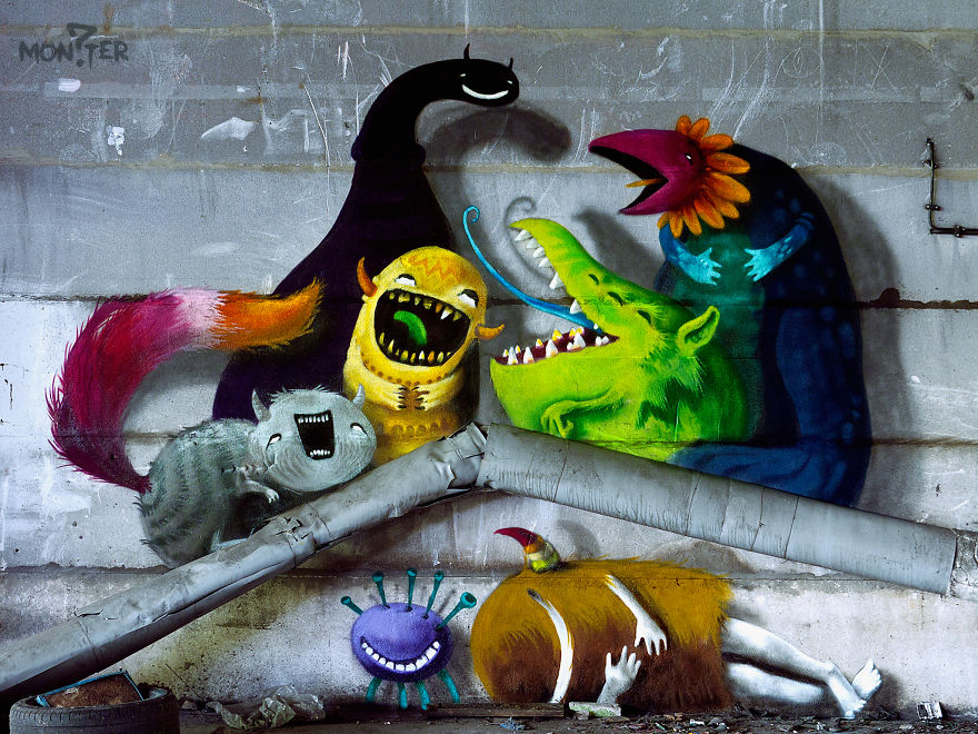 Monzter: Artist Hides Monster Murals Inside Abandoned Buildings In Berlin Monzter: Artist Hides Monster Murals Inside Abandoned Buildings In Berlin