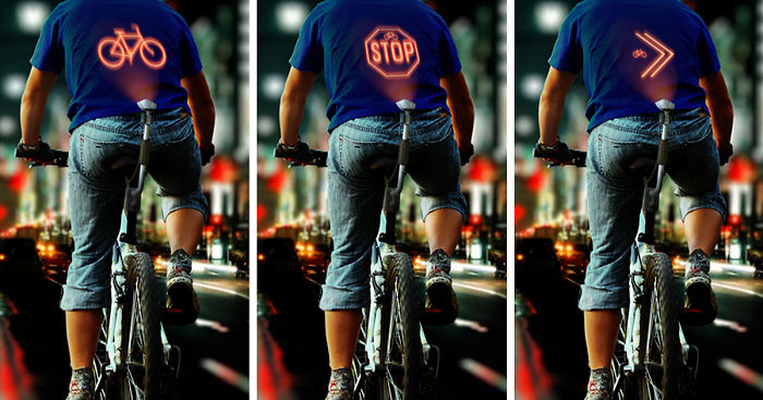 Bicycle-Mounted Device Projects Signals On Cyclists’ Backs