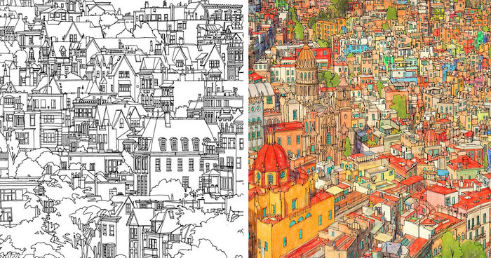 Highly Detailed Coloring Book For Adults Features Famous World Cities
