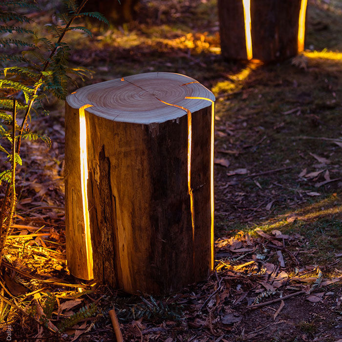 Legally Blind Artist Makes Cracked Log Lamps Bursting With Light
