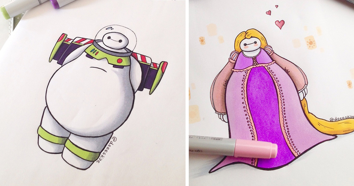 Self-Taught 18-Year-Old Illustrator Reimagines Baymax As Famous Disney Characters