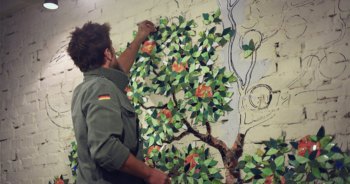 Orange Tree Wall Design From Small Pieces Of Mosaic