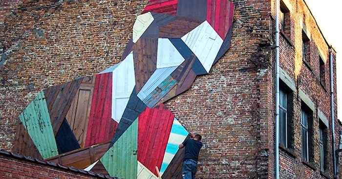 Artist Turns Old Wooden Doors Into Giant Street Art Murals