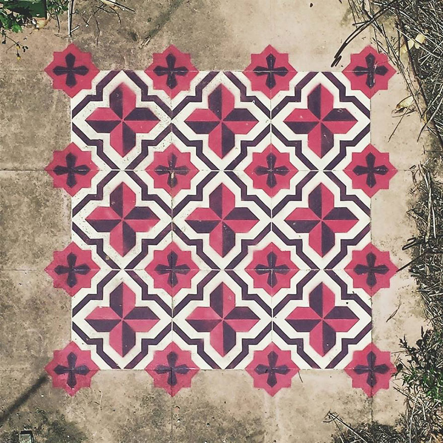 graffiti-spray-paint-tile-pattern-floor-installations-javier-de-riba-10 graffiti-spray-paint-tile-pattern-floor-installations-javier-de-riba-10