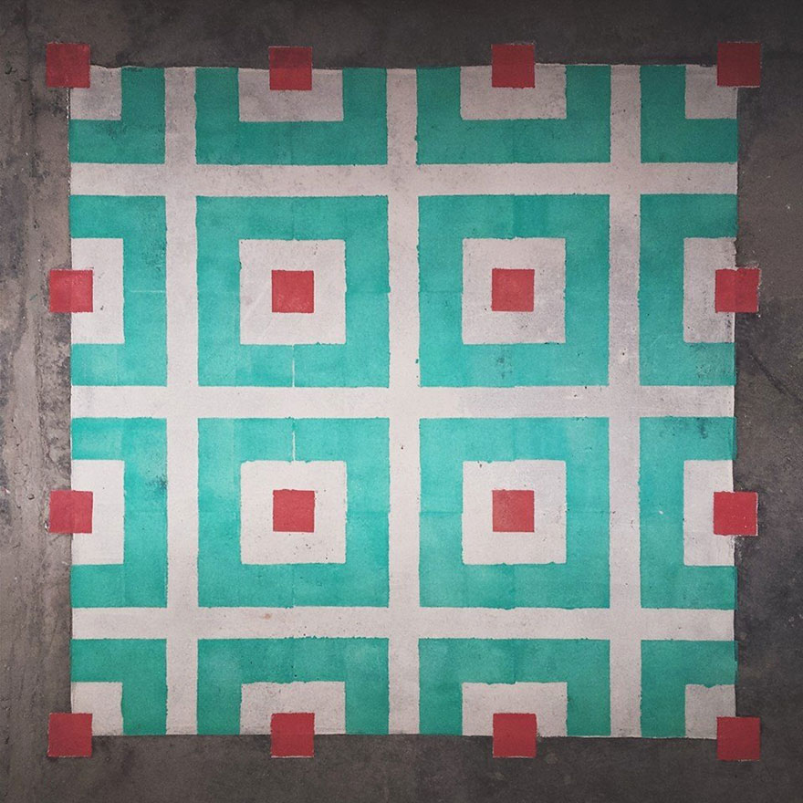 graffiti-spray-paint-tile-pattern-floor-installations-javier-de-riba-5 graffiti-spray-paint-tile-pattern-floor-installations-javier-de-riba-5