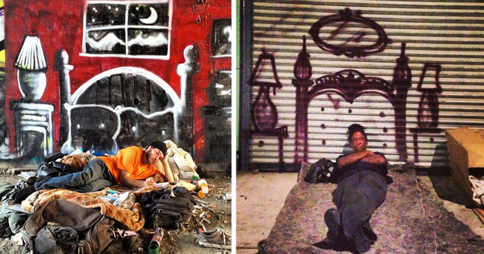 Street Artist Spray-Paints Imaginary Homes For Homeless To Highlight Poverty