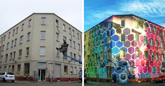 Honeycomb Of Life: I Turned A Dull Building In Germany Into Art